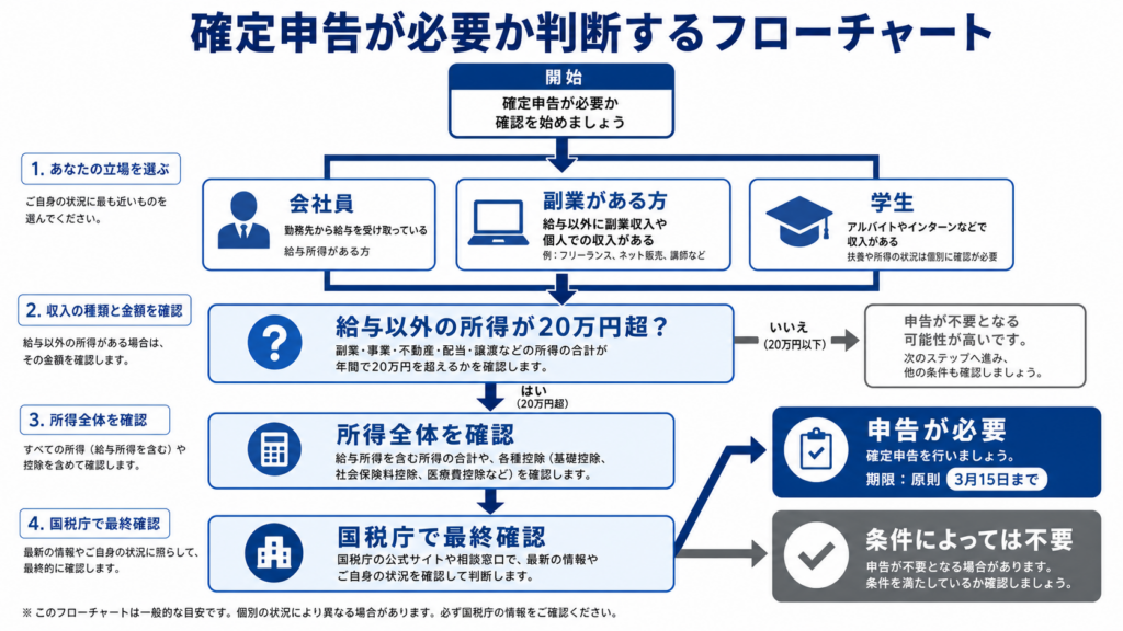 暗号資産の確定申告が必要になるケースを整理したフローチャート