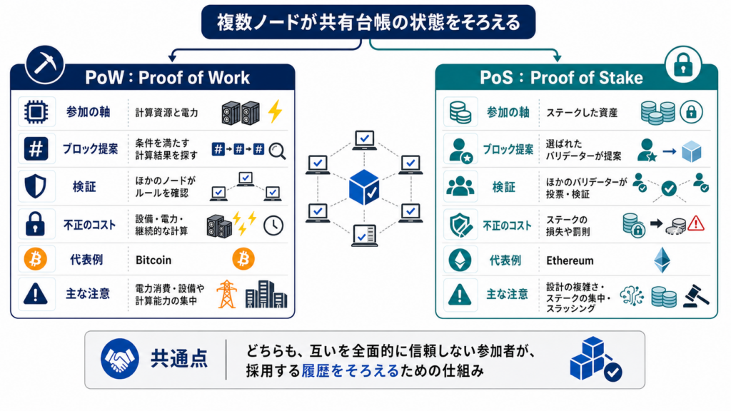 ノードと合意形成|PoWとPoSの違い
