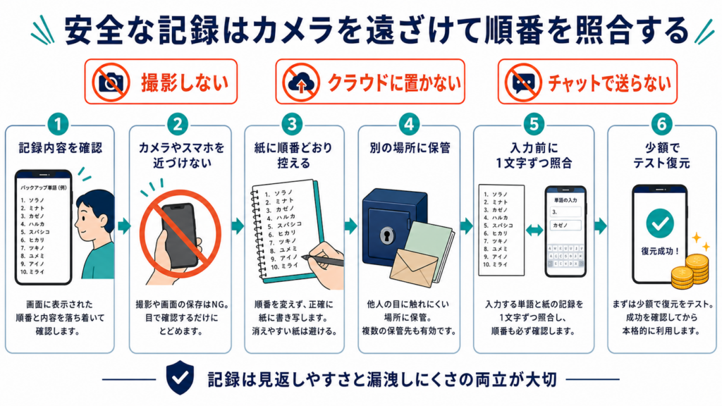 安全な記録はカメラを遠ざけて順番を照合する