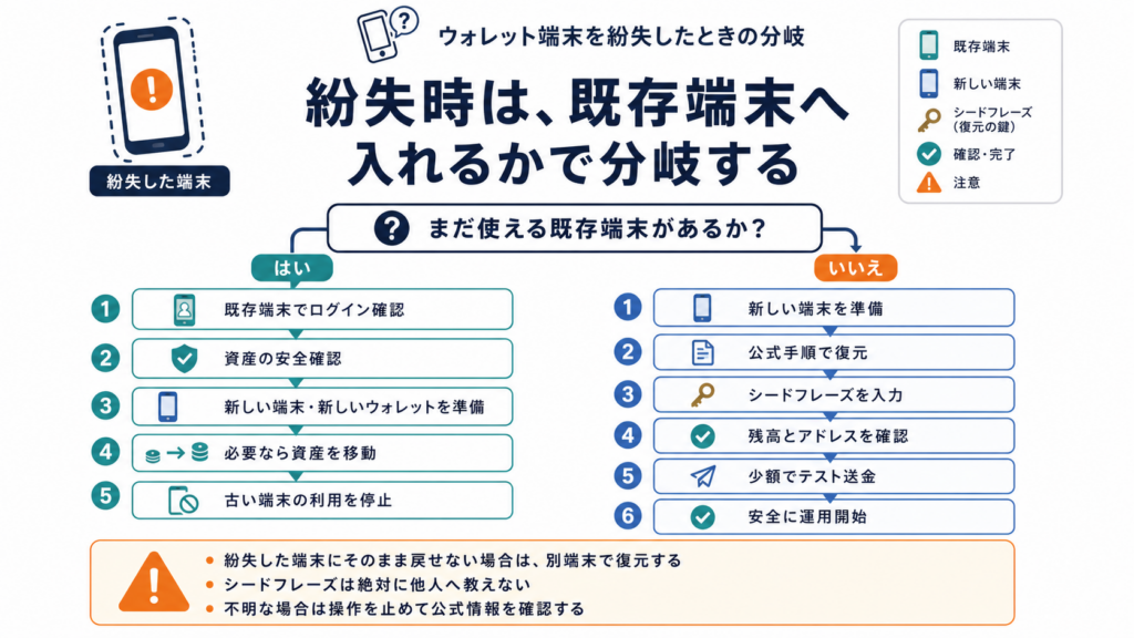 紛失時は既存端末へ入れるかで分岐する