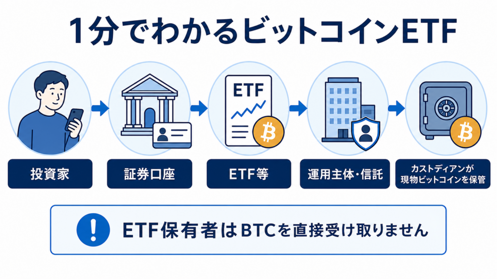投資家からETF運用主体とビットコイン保管先までの仕組み