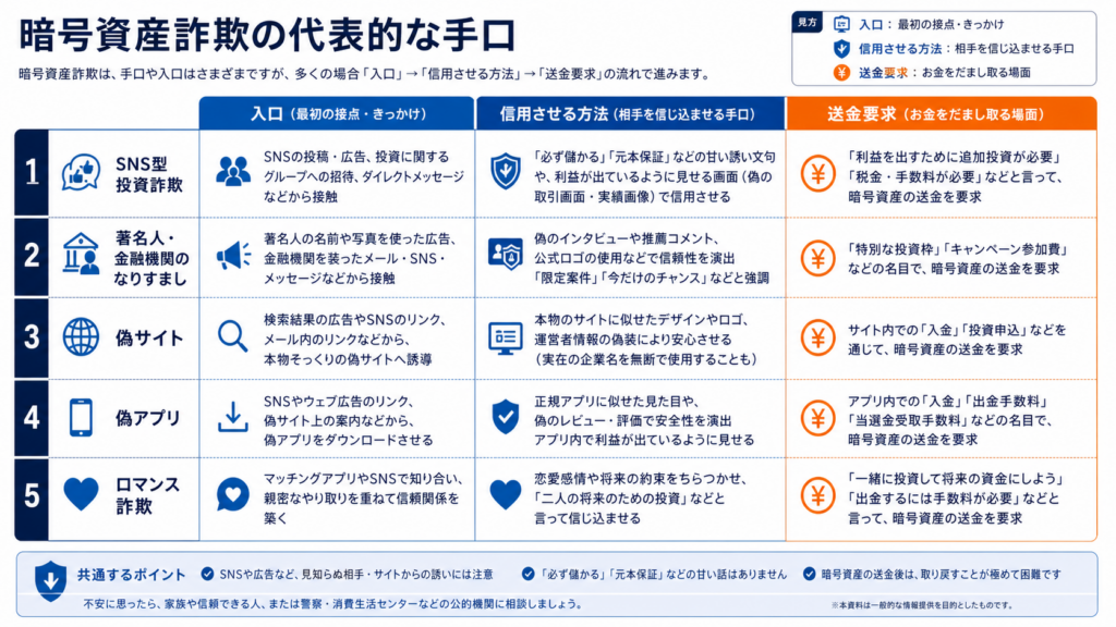 SNS型投資詐欺・なりすまし・偽サイト・偽アプリ・ロマンス詐欺の分類