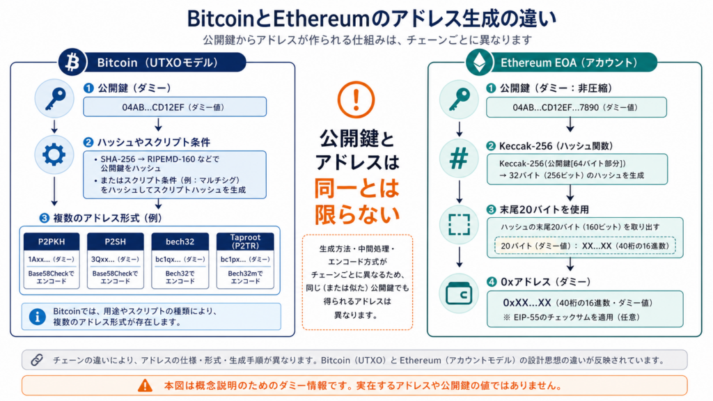 BitcoinとEthereumで公開鍵からアドレスへ変換する概念の違い