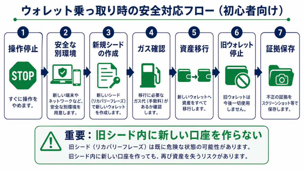 シードフレーズ漏洩時に新規ウォレットへ資産を移す緊急対応フロー