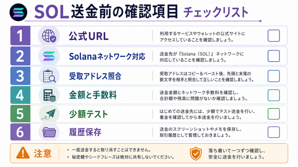 SOL送金前の確認項目チェックリスト