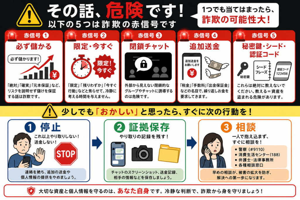 暗号資産の怪しい勧誘で返信・送金・接続を止める5つの条件