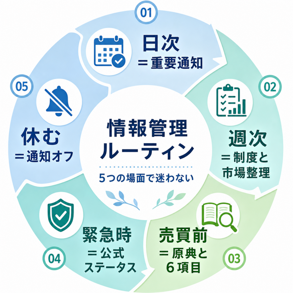 暗号資産ニュースを日次・週次・売買前・緊急時に分けて確認するルーティン